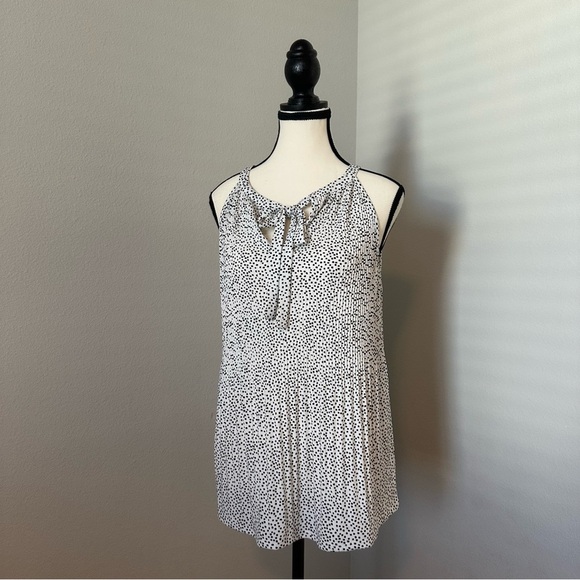 Adrianna Papell Dot Print Halter Neck Sleeveless Tunic Top Black White Size M - Picture 1 of 5
